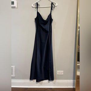 WAYF Ink Navy Beverly Cowl Neck Midi Dress Medium